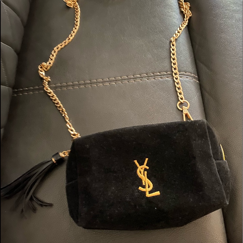 YSL Beauty Cosmetic Pouch to black velvet with gold ysl Crossbody Bag